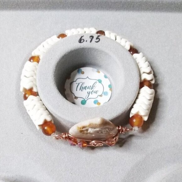 Rustic!!! Wire Wrapped Fossilized Coral Rock Teardrop Focal + Orange Agate Beads - Picture 6 of 12